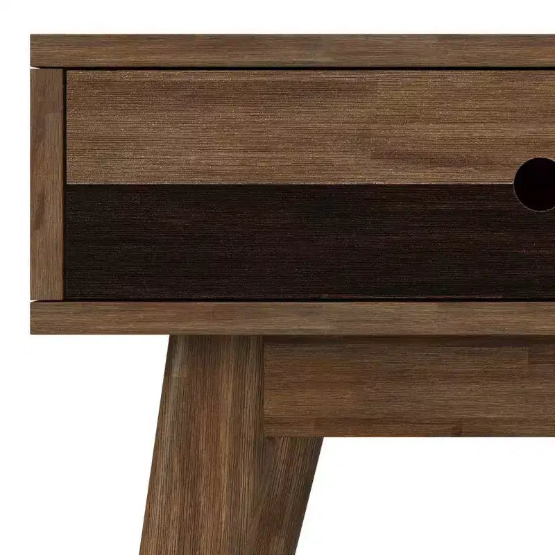 Table d'appoint carrée marron avec tiroir – Style Mid-Century, Bois d'acacia massif