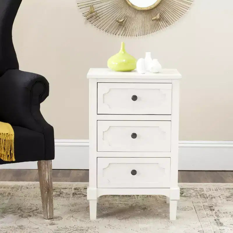 Commode de chevet à 3 tiroirs gris/blanc, 1 personne
