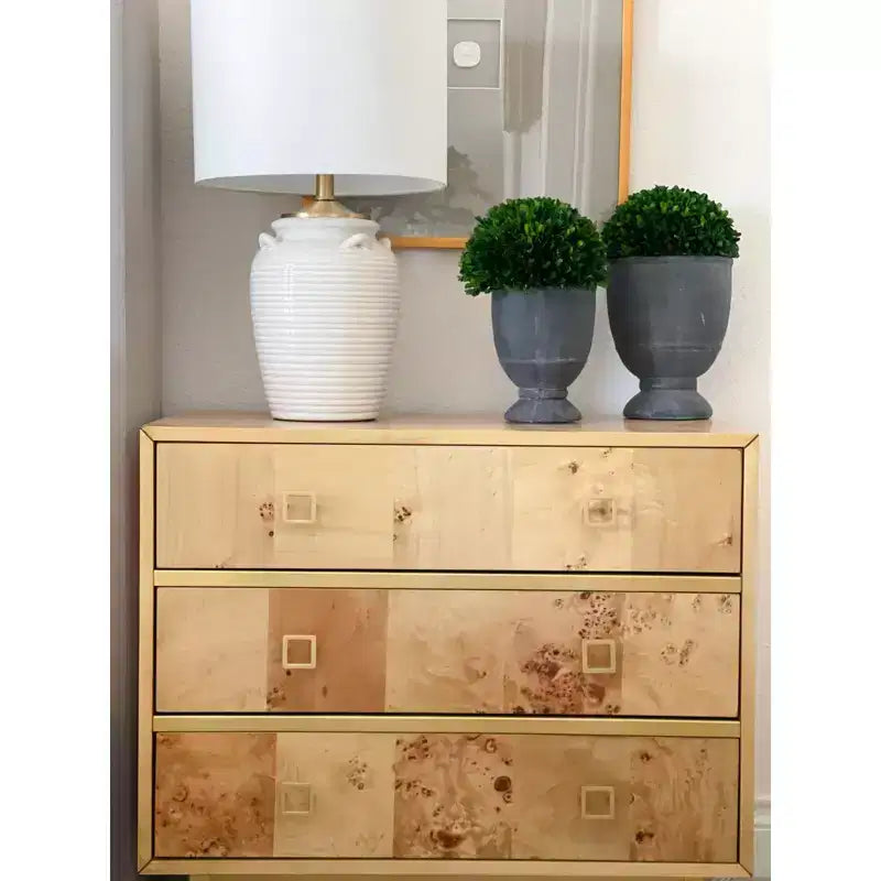 Commode 3 tiroirs Naturel/Noyer/Noyer foncé/Blanc délavé et doré