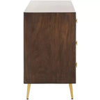 Commode 3 tiroirs Naturel/Noyer/Noyer foncé/Blanc délavé et doré