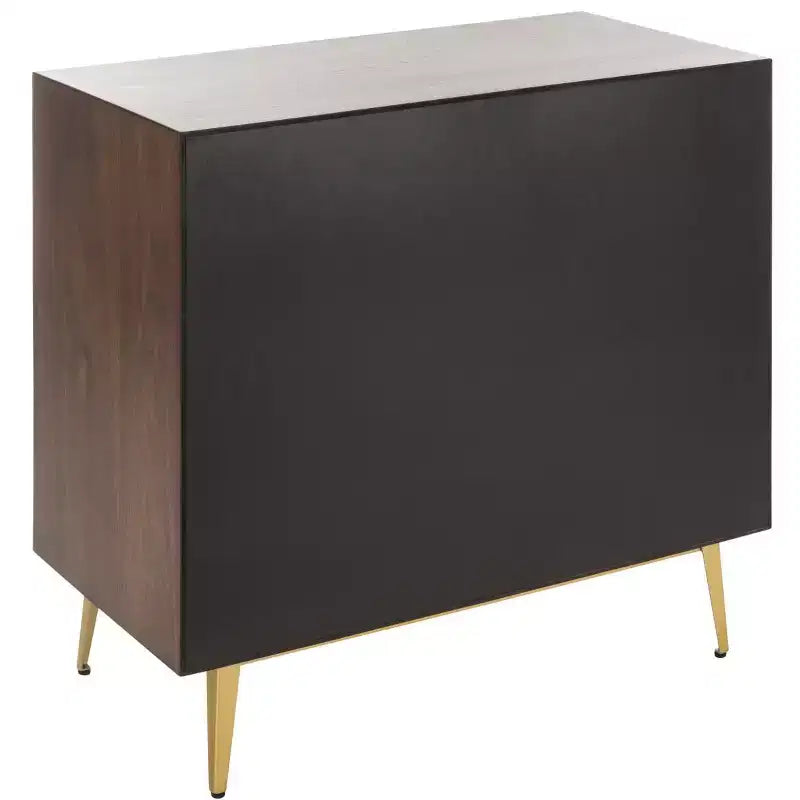 Commode 3 tiroirs Naturel/Noyer/Noyer foncé/Blanc délavé et doré