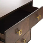 Commode 3 tiroirs Naturel/Noyer/Noyer foncé/Blanc délavé et doré