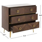 Commode 3 tiroirs Naturel/Noyer/Noyer foncé/Blanc délavé et doré