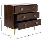 Commode 3 tiroirs Naturel/Noyer/Noyer foncé/Blanc délavé et doré
