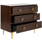 Commode 3 tiroirs Naturel/Noyer/Noyer foncé/Blanc délavé et doré