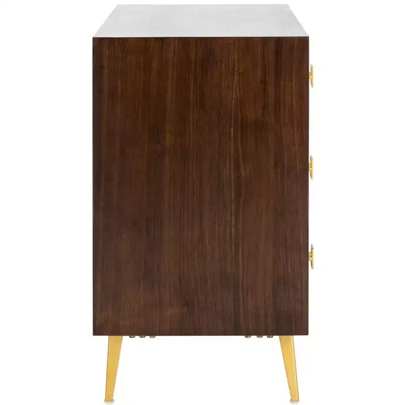 Commode 3 tiroirs Naturel/Noyer/Noyer foncé/Blanc délavé et doré