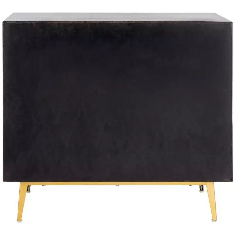 Commode 3 tiroirs Naturel/Noyer/Noyer foncé/Blanc délavé et doré