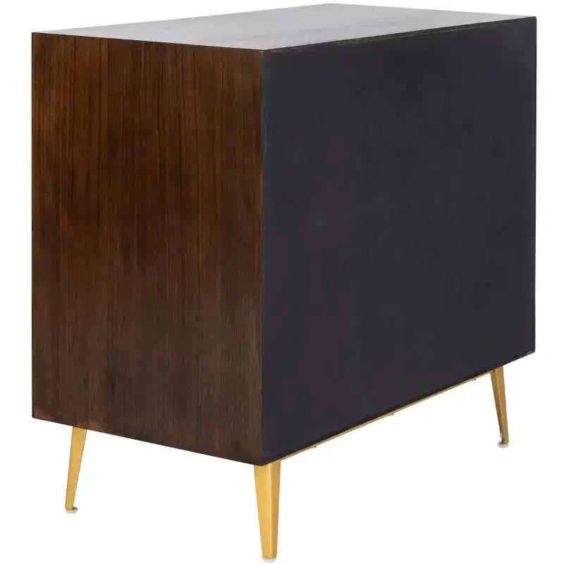 Commode 3 tiroirs Naturel/Noyer/Noyer foncé/Blanc délavé et doré