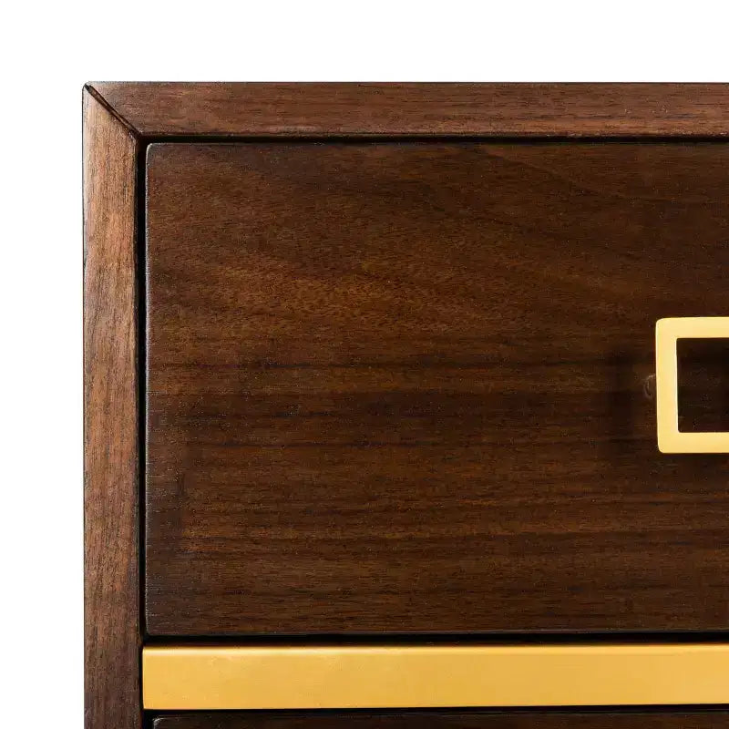 Commode 3 tiroirs Naturel/Noyer/Noyer foncé/Blanc délavé et doré