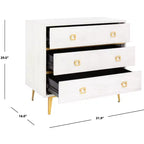 Commode 3 tiroirs Naturel/Noyer/Noyer foncé/Blanc délavé et doré