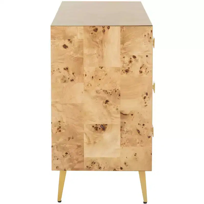 Commode 3 tiroirs Naturel/Noyer/Noyer foncé/Blanc délavé et doré