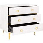 Commode 3 tiroirs Naturel/Noyer/Noyer foncé/Blanc délavé et doré