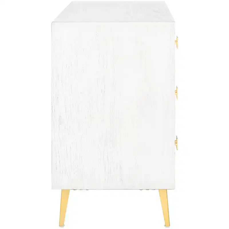 Commode 3 tiroirs Naturel/Noyer/Noyer foncé/Blanc délavé et doré