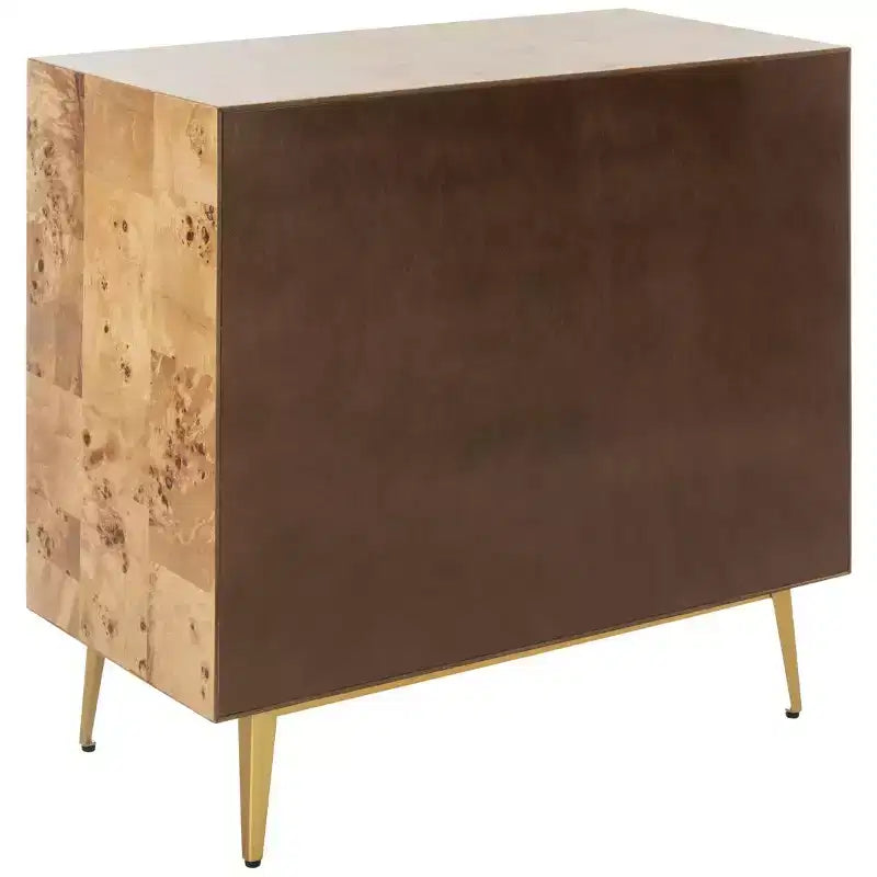 Commode 3 tiroirs Naturel/Noyer/Noyer foncé/Blanc délavé et doré
