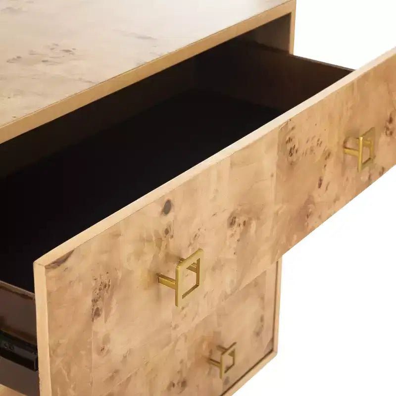 Commode 3 tiroirs Naturel/Noyer/Noyer foncé/Blanc délavé et doré