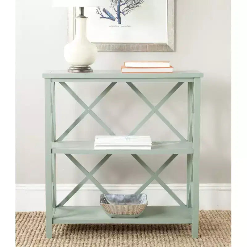 Bibliothèque ouverte à 2 étagères – Vert avocat / Vert poudré / Gris / Chêne / Bleu sarcelle / Crème vintage