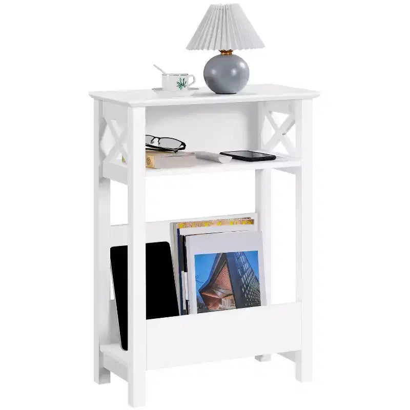 Yaheetech 3 Tier Narrow Side Table with Storage Shelf, White
