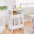 Table d'appoint étroite blanche à 3 niveaux avec étagères de rangement, 1 pièce