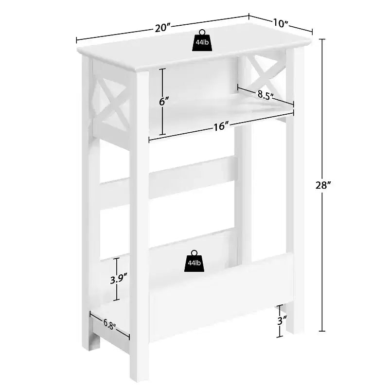 Table d'appoint étroite blanche à 3 niveaux avec étagères de rangement, 1 pièce
