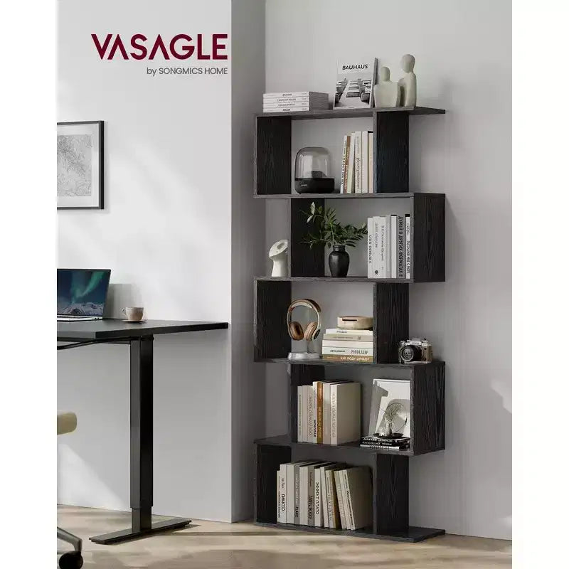 Étagère autoportante à 5 niveaux (noir ébène/grège/marron rustique/blanc), assemblage par 1 personne