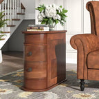 Table d'appoint de canapé en bois marron mince avec 2 tiroirs, 1-2 personnes
