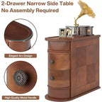 Table d'appoint de canapé en bois marron mince avec 2 tiroirs, 1-2 personnes