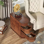 Table d'appoint de canapé en bois marron mince avec 2 tiroirs, 1-2 personnes