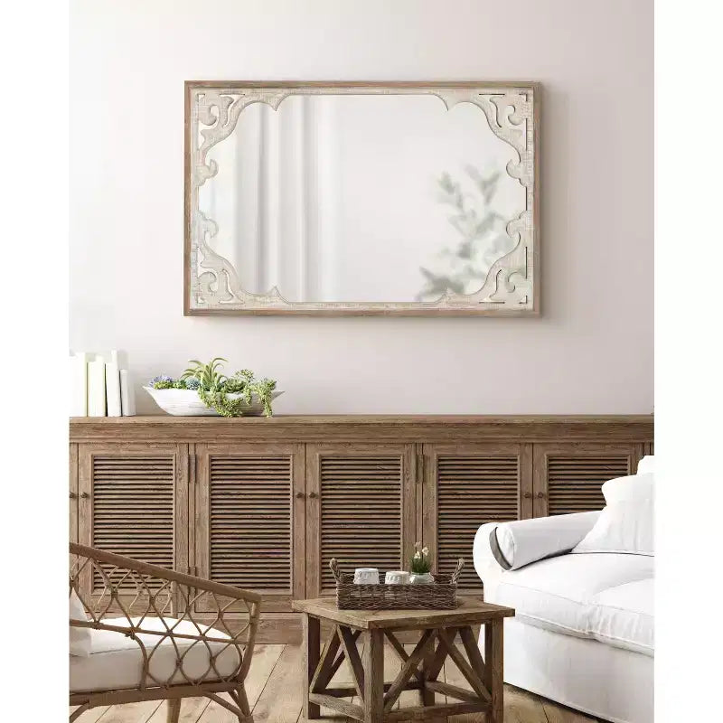 Miroir mural rectangulaire encadré brun rustique, 22x34