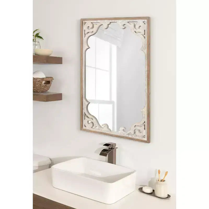 Miroir mural rectangulaire encadré brun rustique, 22x34