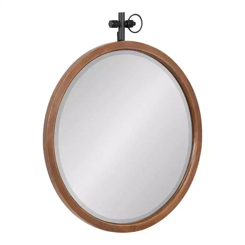 Kate and Laurel Hogan Round Wood Round Mirror, 24x28, Walnut Brown
