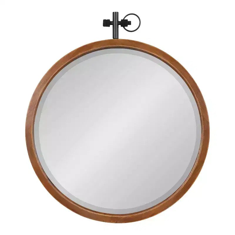 Miroir mural rond en bois noyer, 61 cm de diamètre, 1 personne