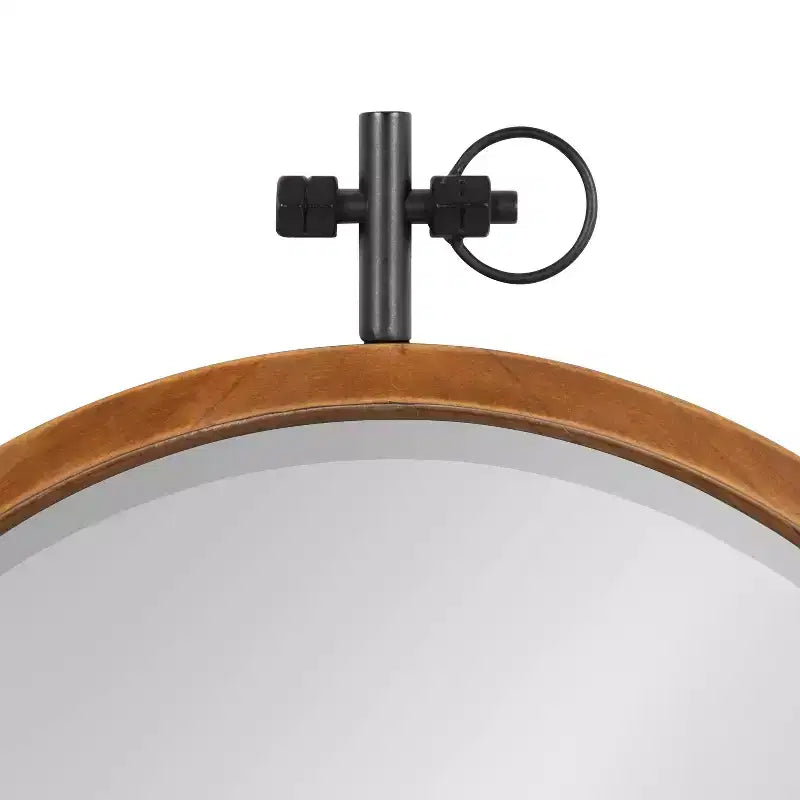 Miroir mural rond en bois noyer, 61 cm de diamètre, 1 personne