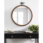 Miroir mural rond en bois noyer, 61 cm de diamètre, 1 personne