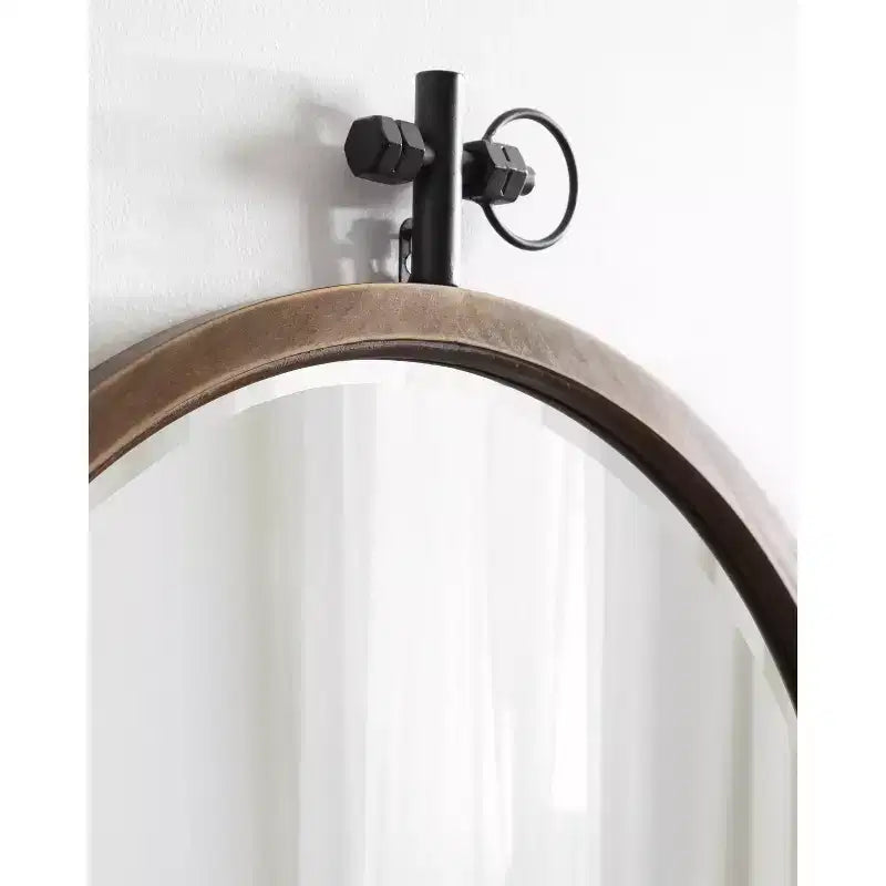 Miroir mural rond en bois noyer, 61 cm de diamètre, 1 personne