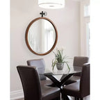 Miroir mural rond en bois noyer, 61 cm de diamètre, 1 personne