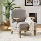 Fauteuil rembourré de style Ferme avec accoudoirs – Bleu / Gris / Ivoire / Lin / Étain, 1 place