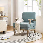 Fauteuil rembourré de style Ferme avec accoudoirs – Bleu / Gris / Ivoire / Lin / Étain, 1 place