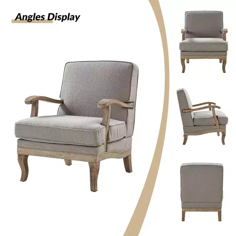 Fauteuil rembourré de style Ferme avec accoudoirs – Bleu / Gris / Ivoire / Lin / Étain, 1 place