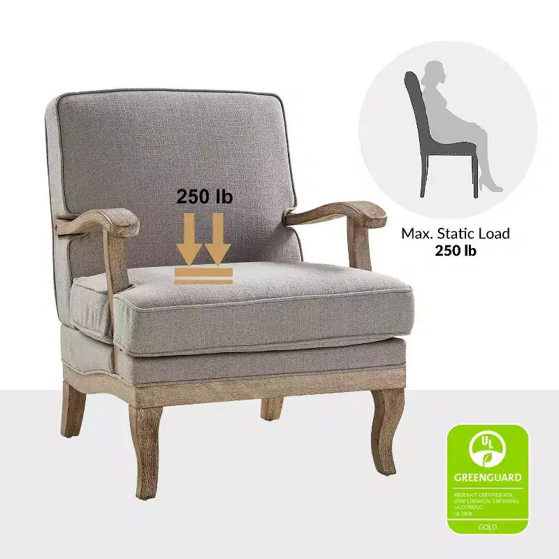 Fauteuil rembourré de style Ferme avec accoudoirs – Bleu / Gris / Ivoire / Lin / Étain, 1 place