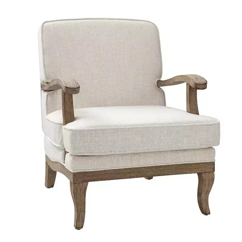 Fauteuil rembourré de style Ferme avec accoudoirs – Bleu / Gris / Ivoire / Lin / Étain, 1 place