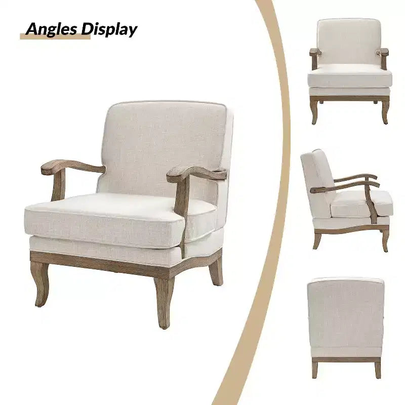 Fauteuil rembourré de style Ferme avec accoudoirs – Bleu / Gris / Ivoire / Lin / Étain, 1 place