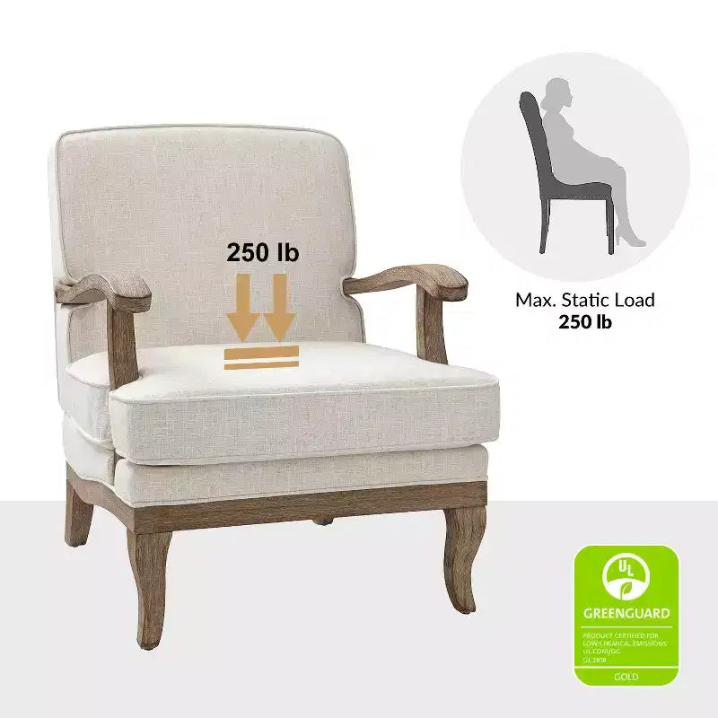 Fauteuil rembourré de style Ferme avec accoudoirs – Bleu / Gris / Ivoire / Lin / Étain, 1 place