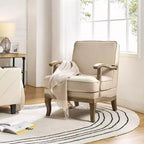 Fauteuil rembourré de style Ferme avec accoudoirs – Bleu / Gris / Ivoire / Lin / Étain, 1 place