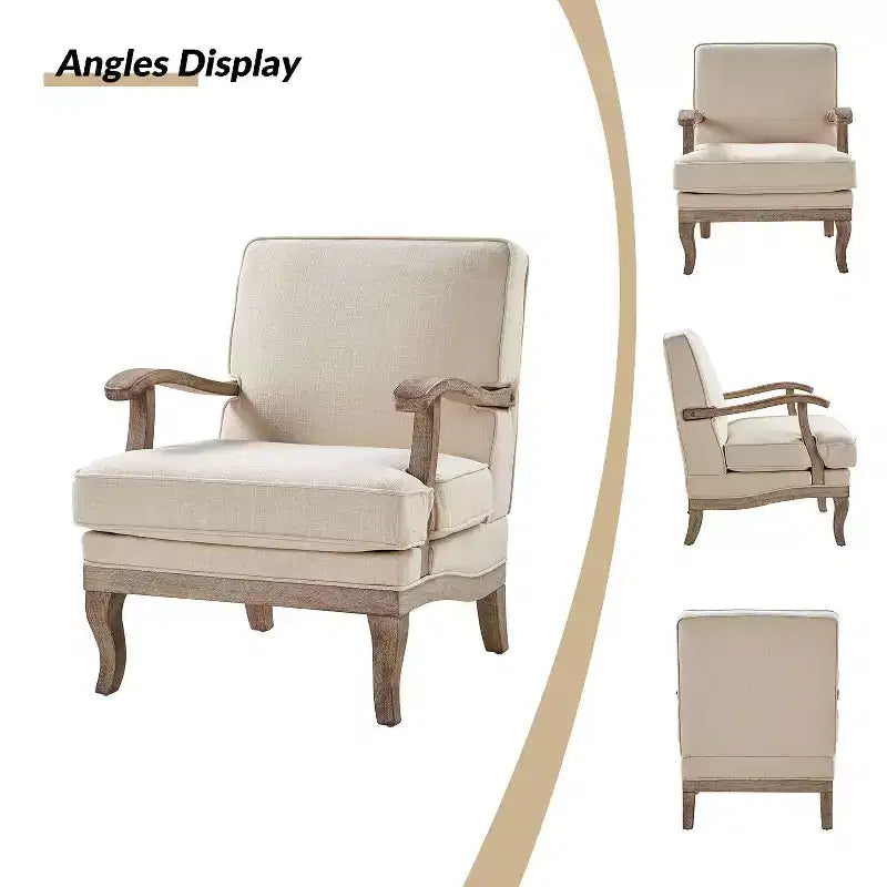 Fauteuil rembourré de style Ferme avec accoudoirs – Bleu / Gris / Ivoire / Lin / Étain, 1 place