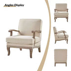 Fauteuil rembourré de style Ferme avec accoudoirs – Bleu / Gris / Ivoire / Lin / Étain, 1 place