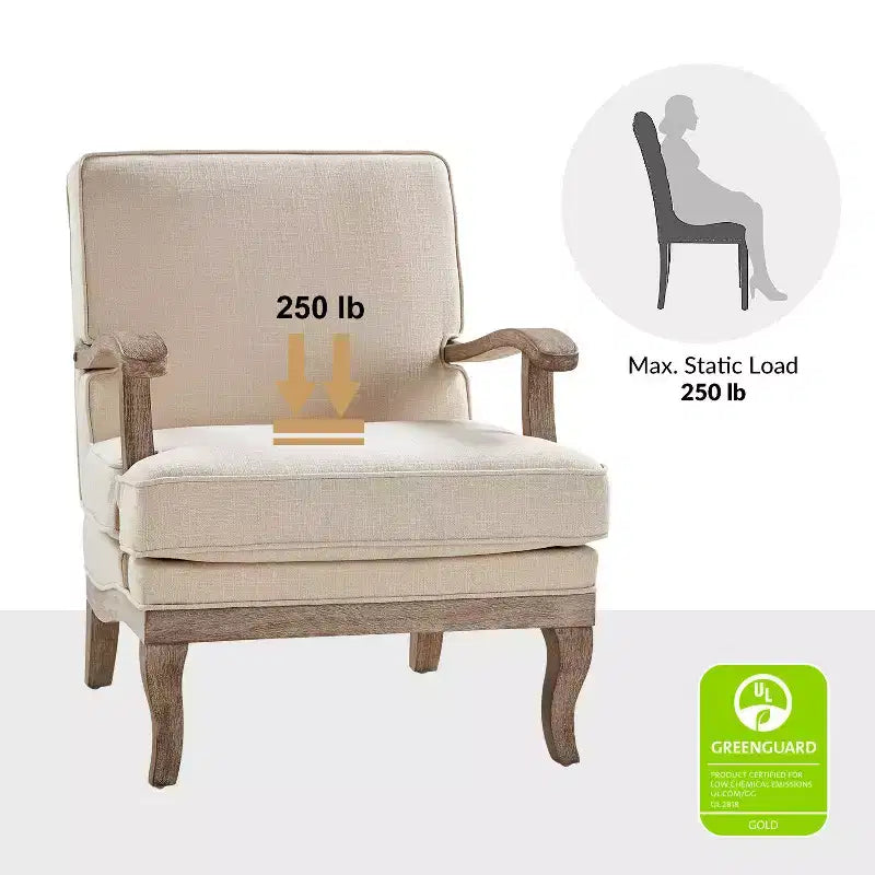 Fauteuil rembourré de style Ferme avec accoudoirs – Bleu / Gris / Ivoire / Lin / Étain, 1 place