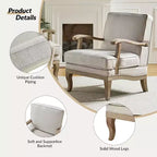 Fauteuil rembourré de style Ferme avec accoudoirs – Bleu / Gris / Ivoire / Lin / Étain, 1 place