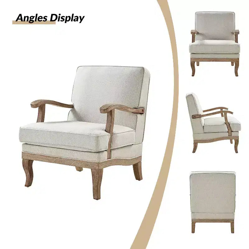 Fauteuil rembourré de style Ferme avec accoudoirs – Bleu / Gris / Ivoire / Lin / Étain, 1 place