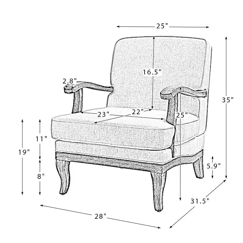 Fauteuil rembourré de style Ferme avec accoudoirs – Bleu / Gris / Ivoire / Lin / Étain, 1 place