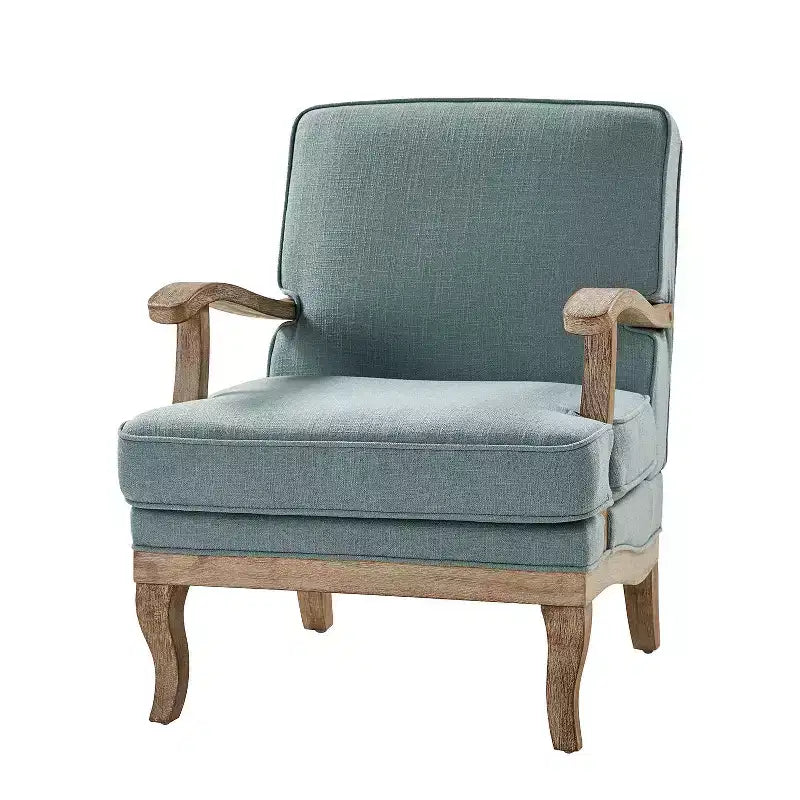 Fauteuil rembourré de style Ferme avec accoudoirs – Bleu / Gris / Ivoire / Lin / Étain, 1 place